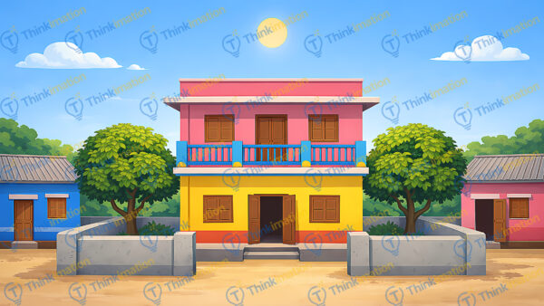 Colorful Indian Village House Background – Very High Quality Semi Realistic 2D Illustration