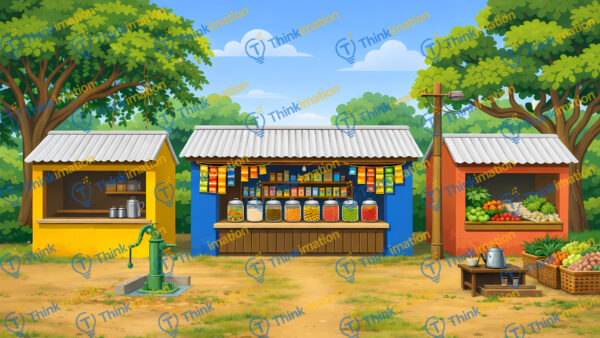 Indian Village Market Shops Scene, Very High Quality 2D Background, 2 Variations Included